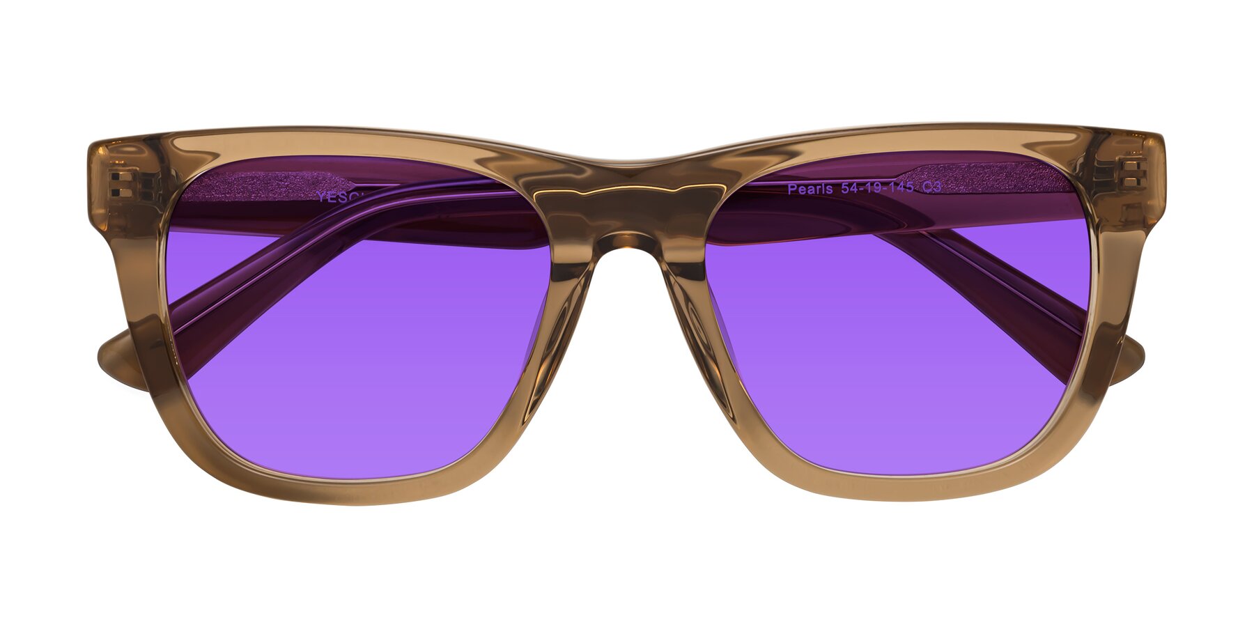 Folded Front of Pearls in Light Brown with Purple Tinted Lenses