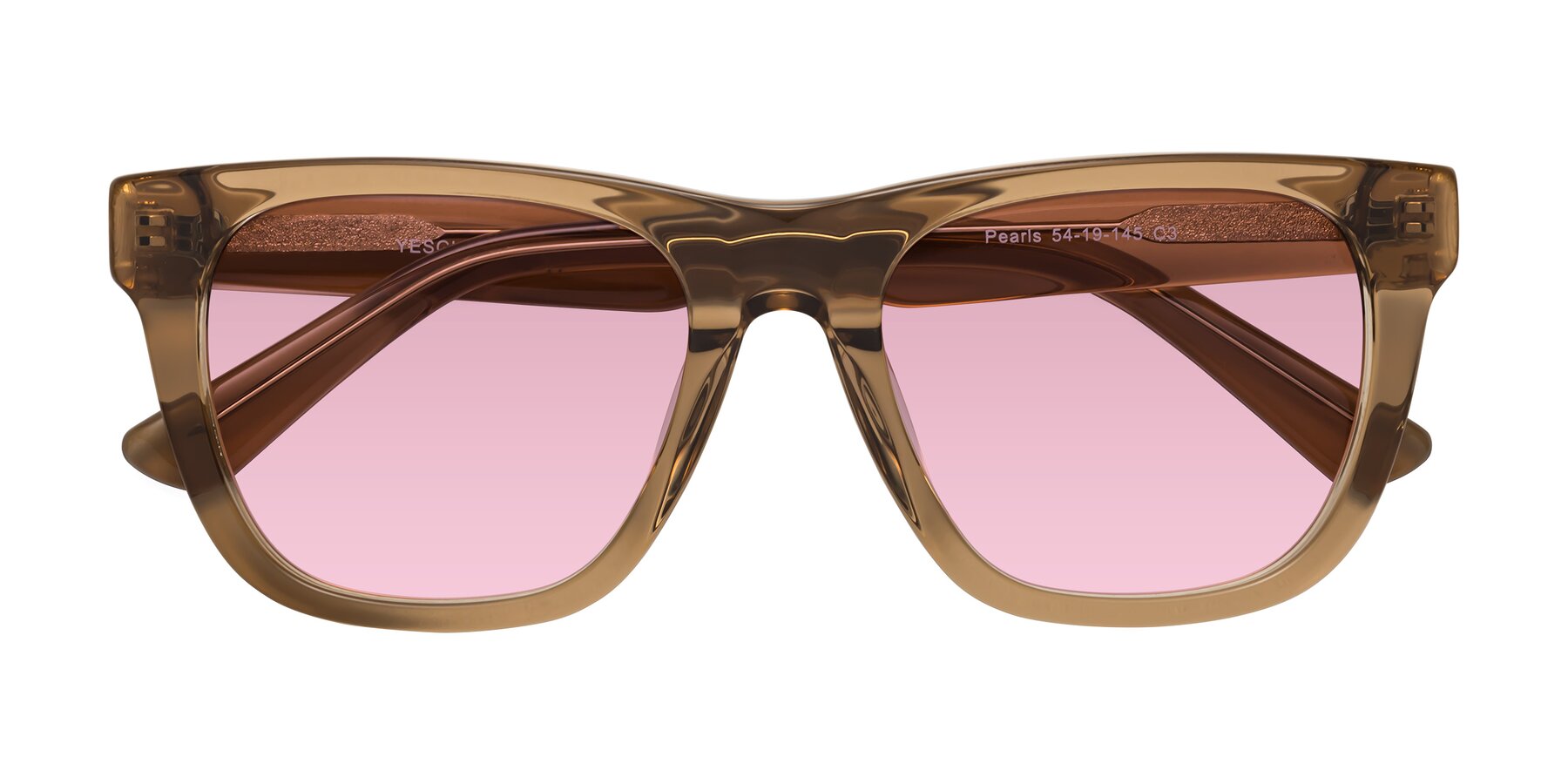 Folded Front of Pearls in Light Brown with Light Wine Tinted Lenses