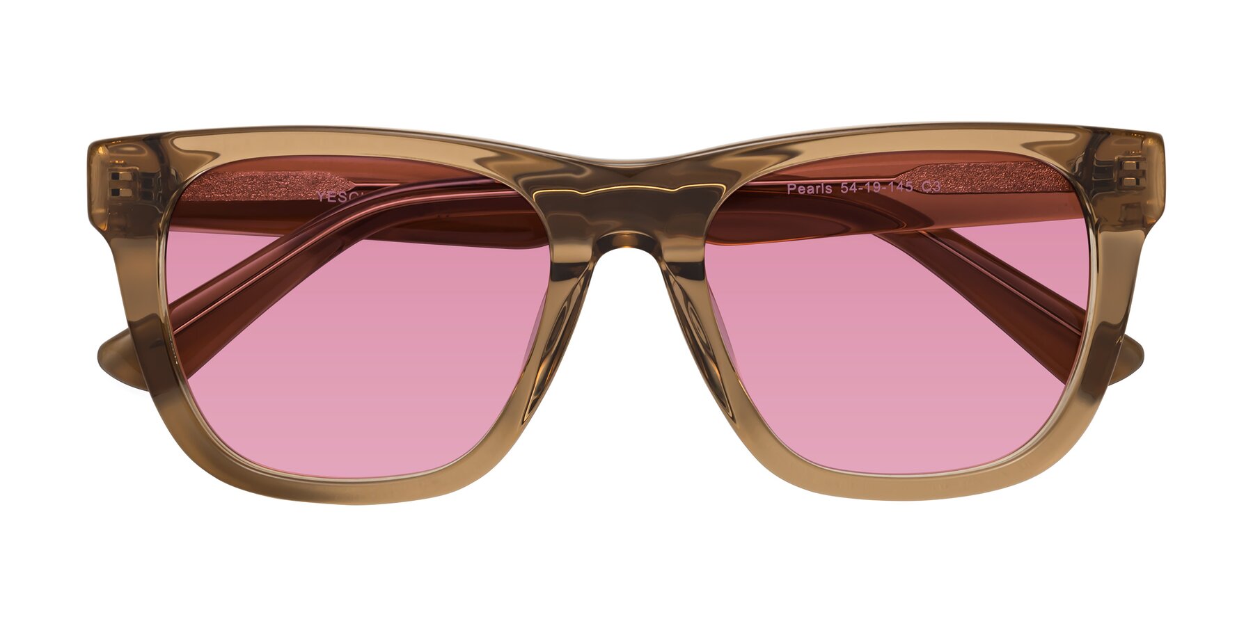 Folded Front of Pearls in Light Brown with Medium Wine Tinted Lenses