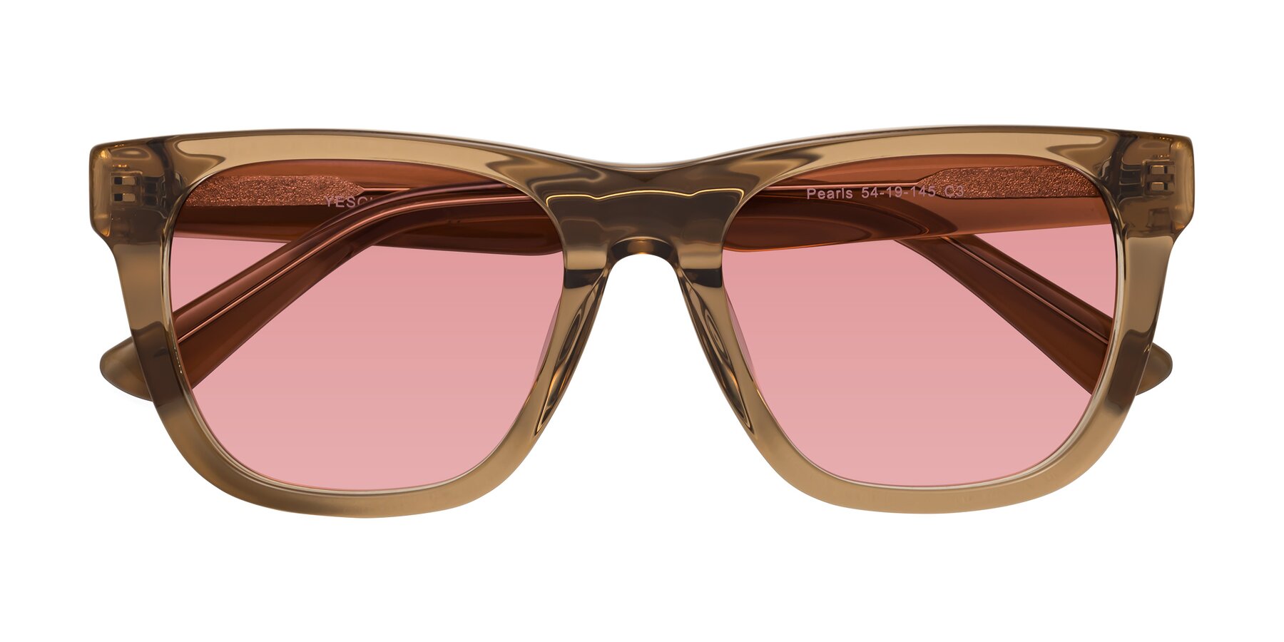 Folded Front of Pearls in Light Brown with Medium Garnet Tinted Lenses