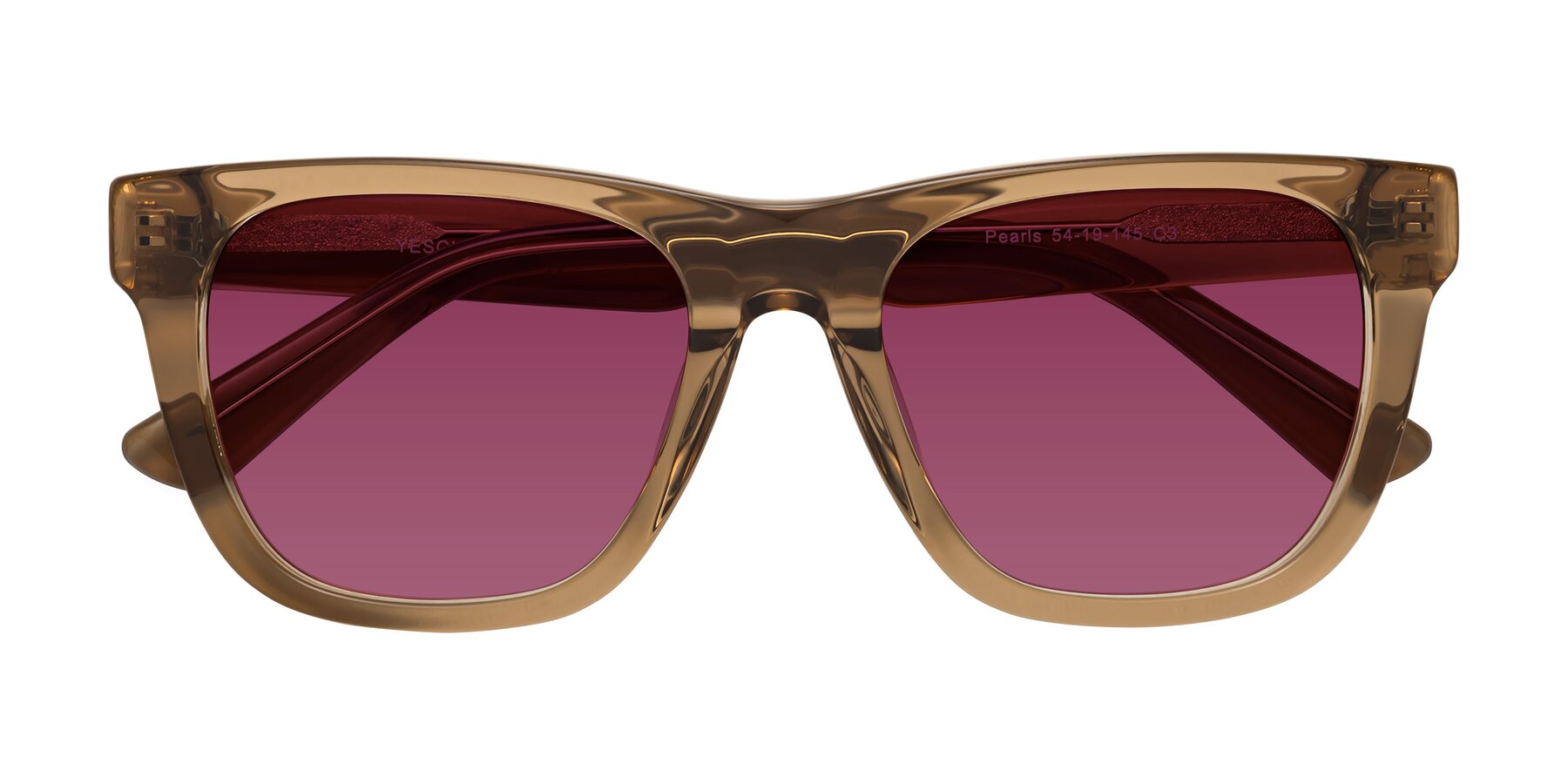 Folded Front of Pearls in Light Brown with Wine Tinted Lenses