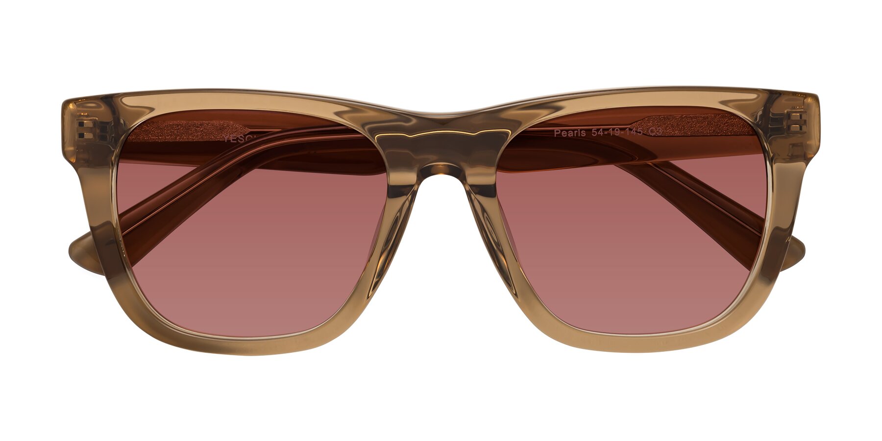 Folded Front of Pearls in Light Brown with Garnet Tinted Lenses