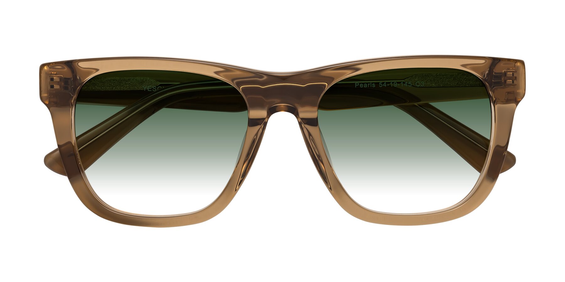 Folded Front of Pearls in Light Brown with Green Gradient Lenses