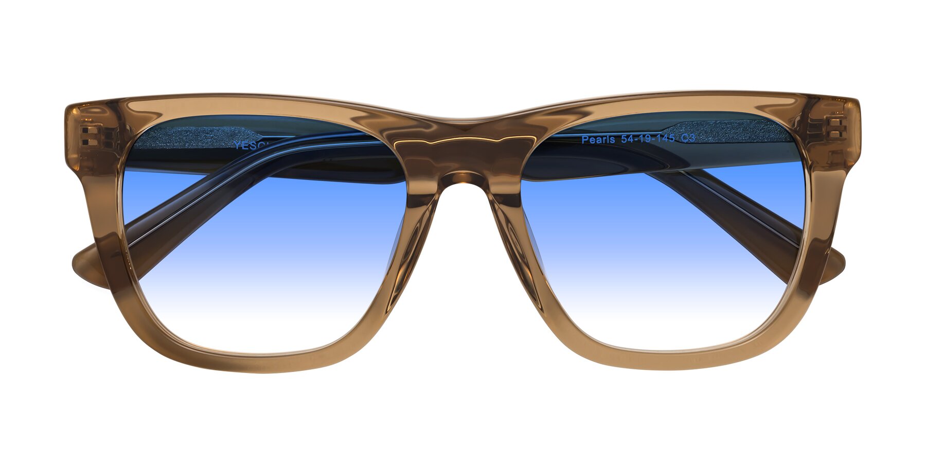 Folded Front of Pearls in Light Brown with Blue Gradient Lenses