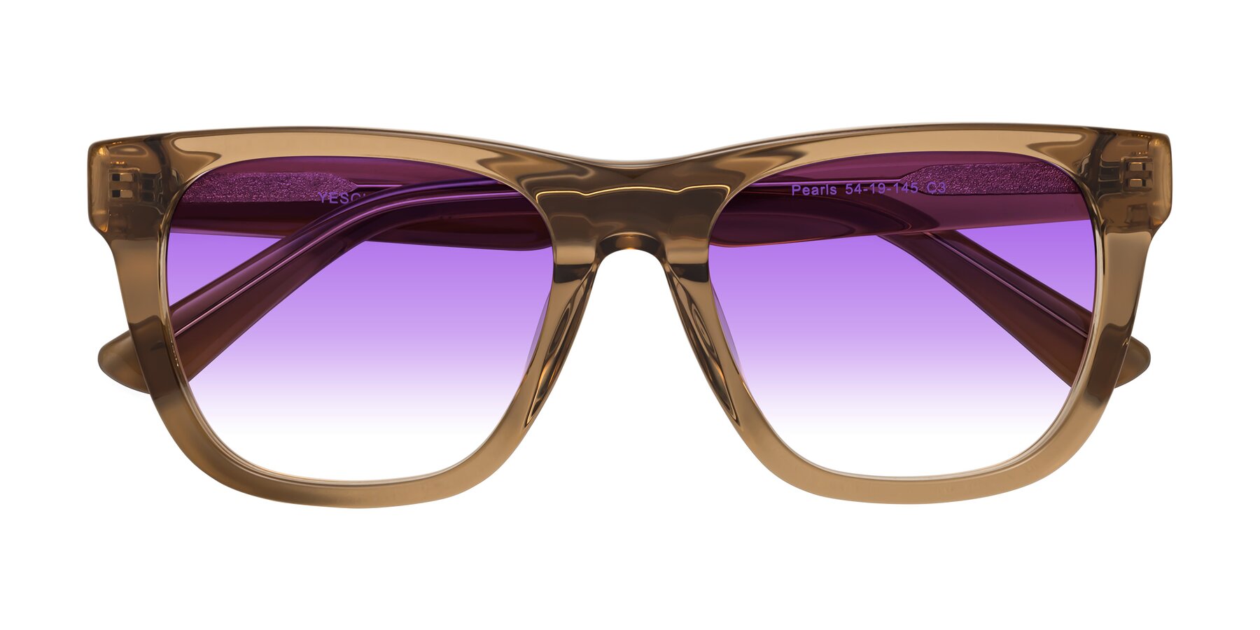 Folded Front of Pearls in Light Brown with Purple Gradient Lenses