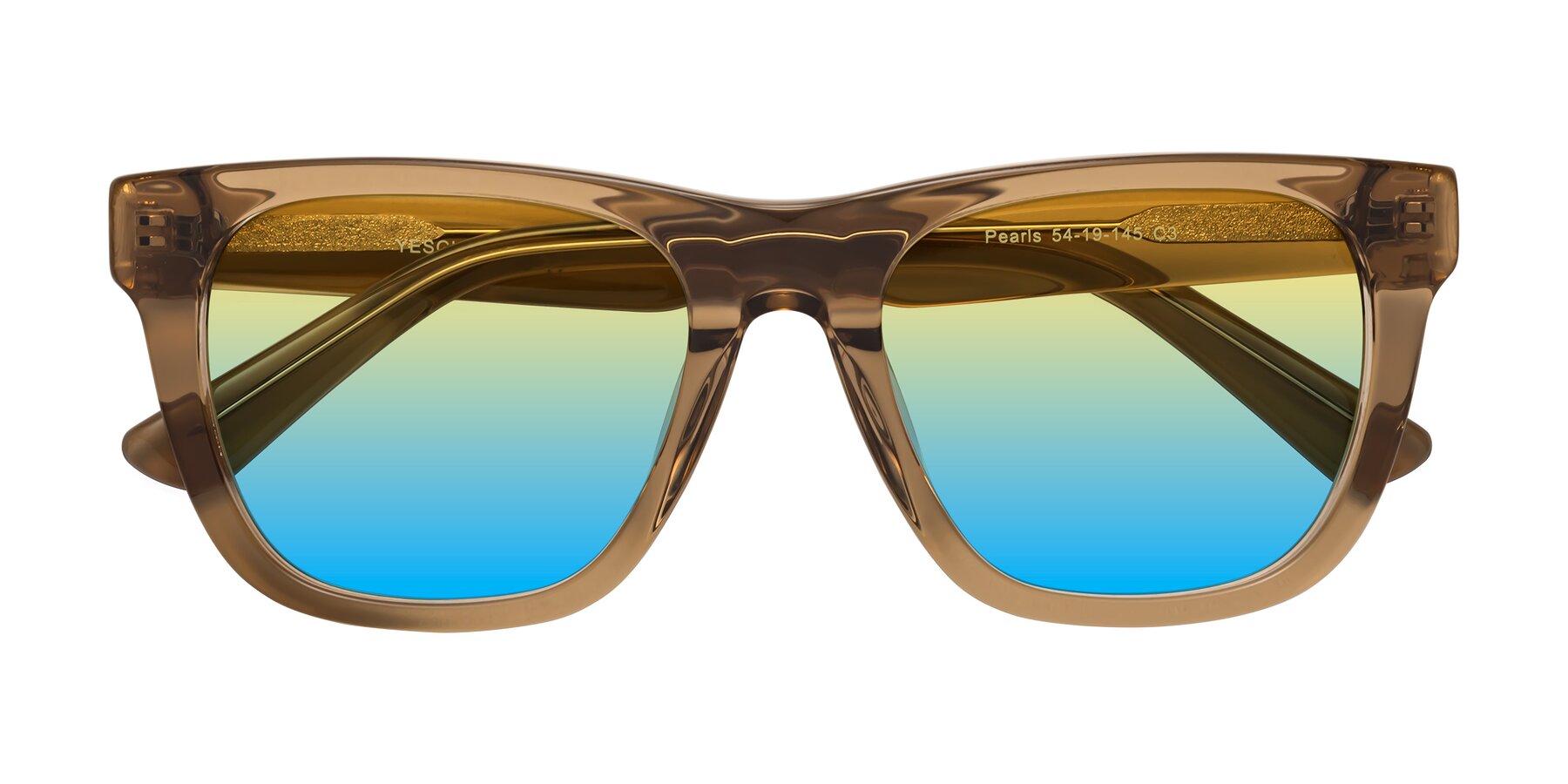 Folded Front of Pearls in Light Brown with Yellow / Blue Gradient Lenses