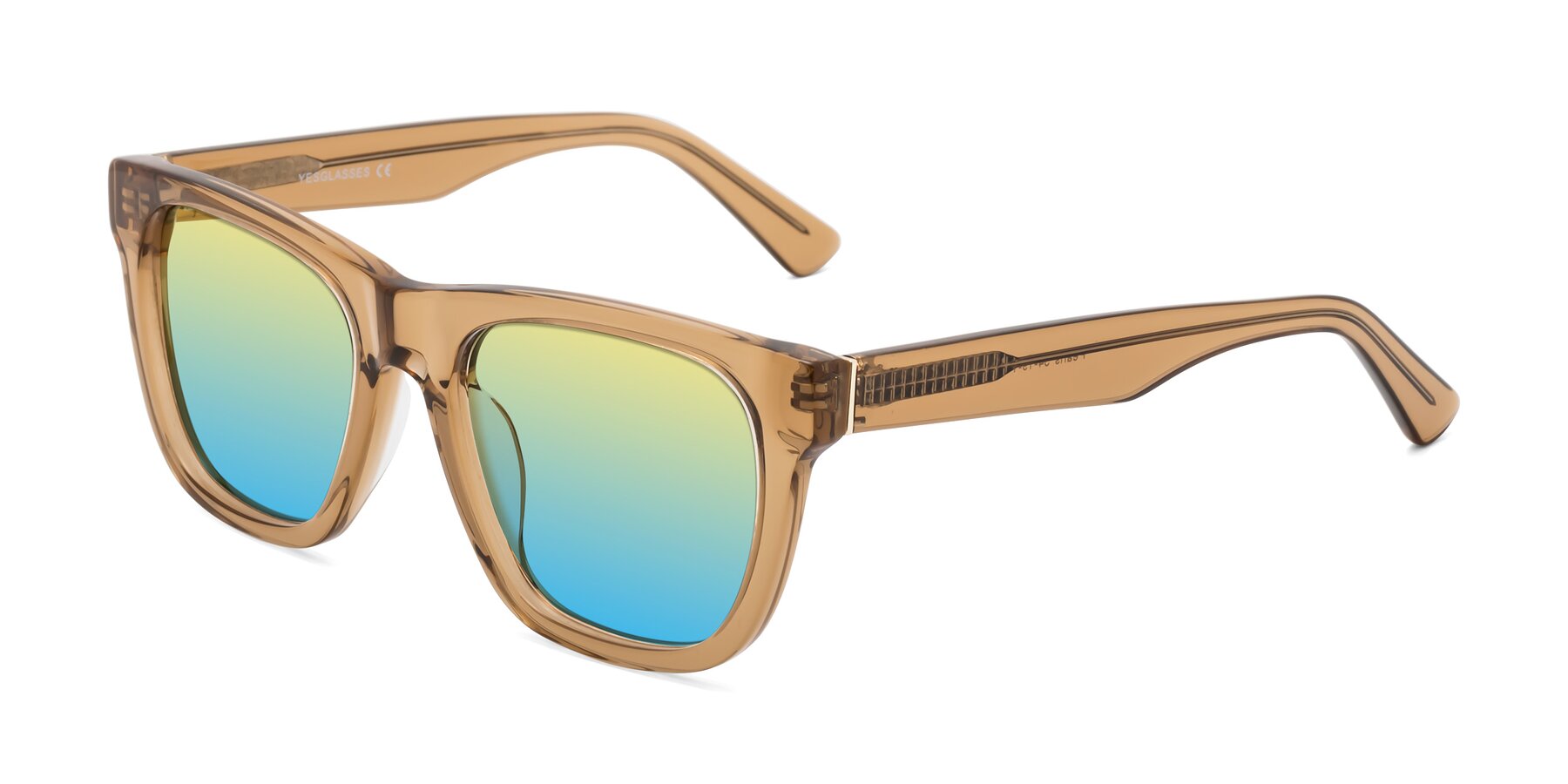 Angle of Pearls in Light Brown with Yellow / Blue Gradient Lenses