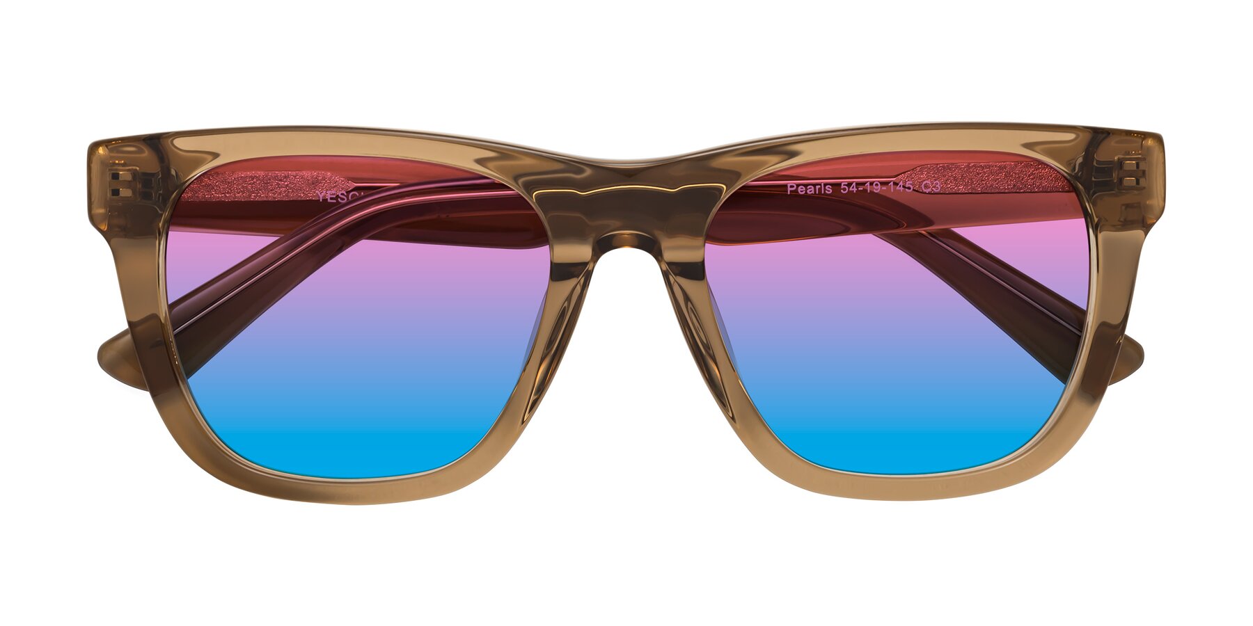 Folded Front of Pearls in Light Brown with Pink / Blue Gradient Lenses