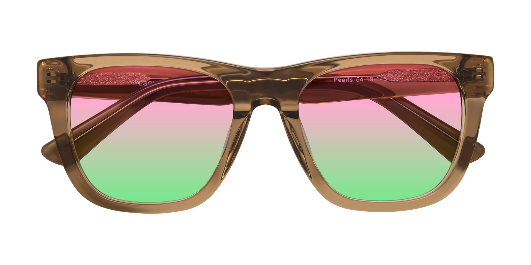 Folded Front of Pearls in Light Brown with Pink / Green Gradient Lenses