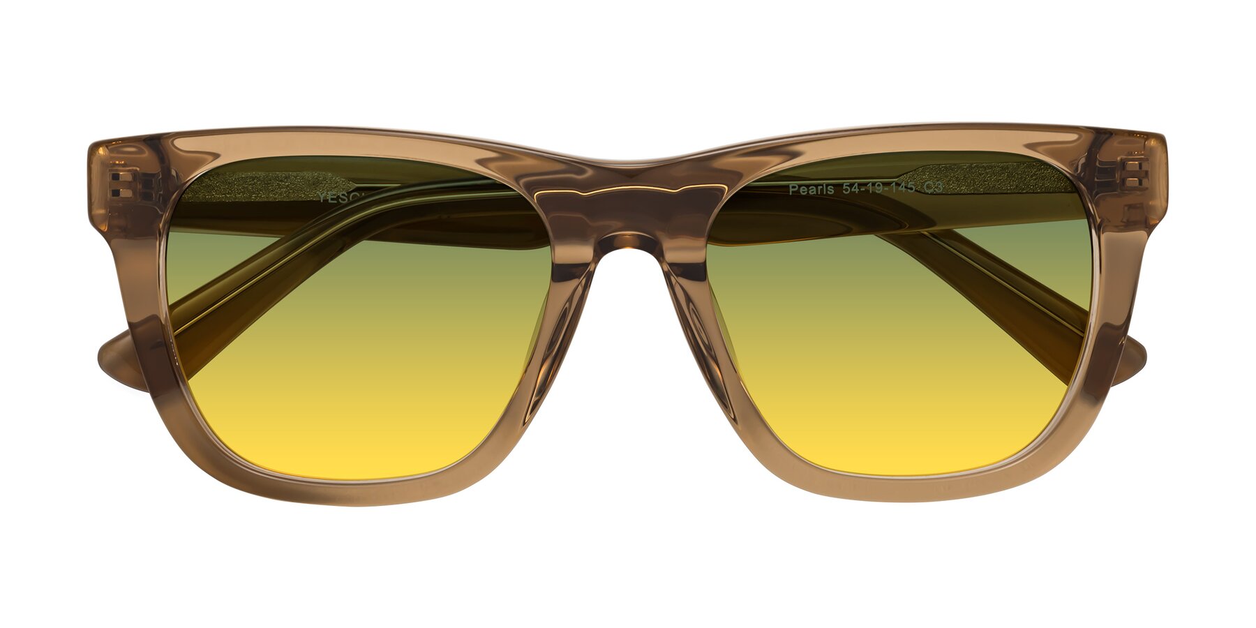 Folded Front of Pearls in Light Brown with Green / Yellow Gradient Lenses