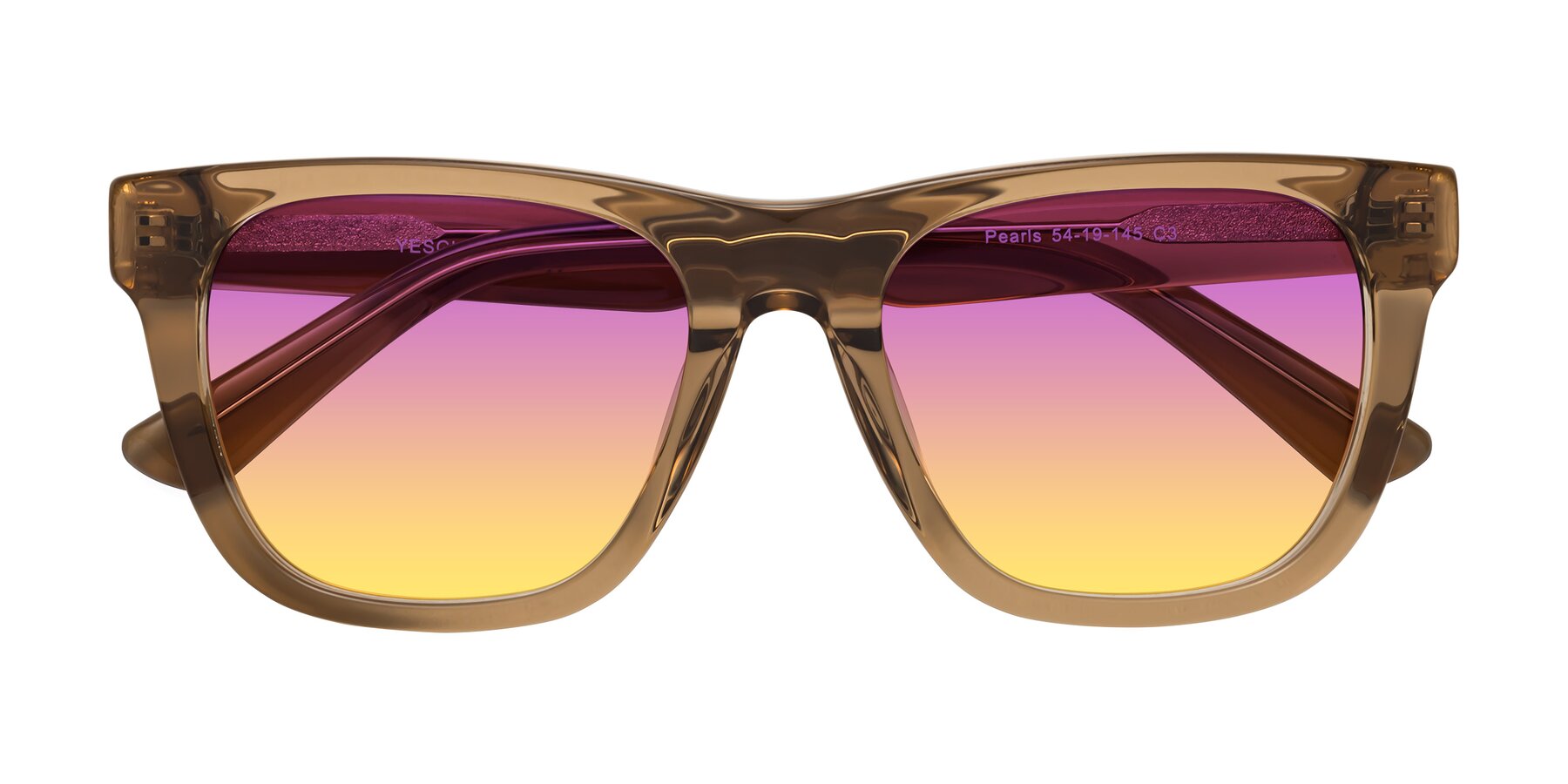 Folded Front of Pearls in Light Brown with Purple / Yellow Gradient Lenses