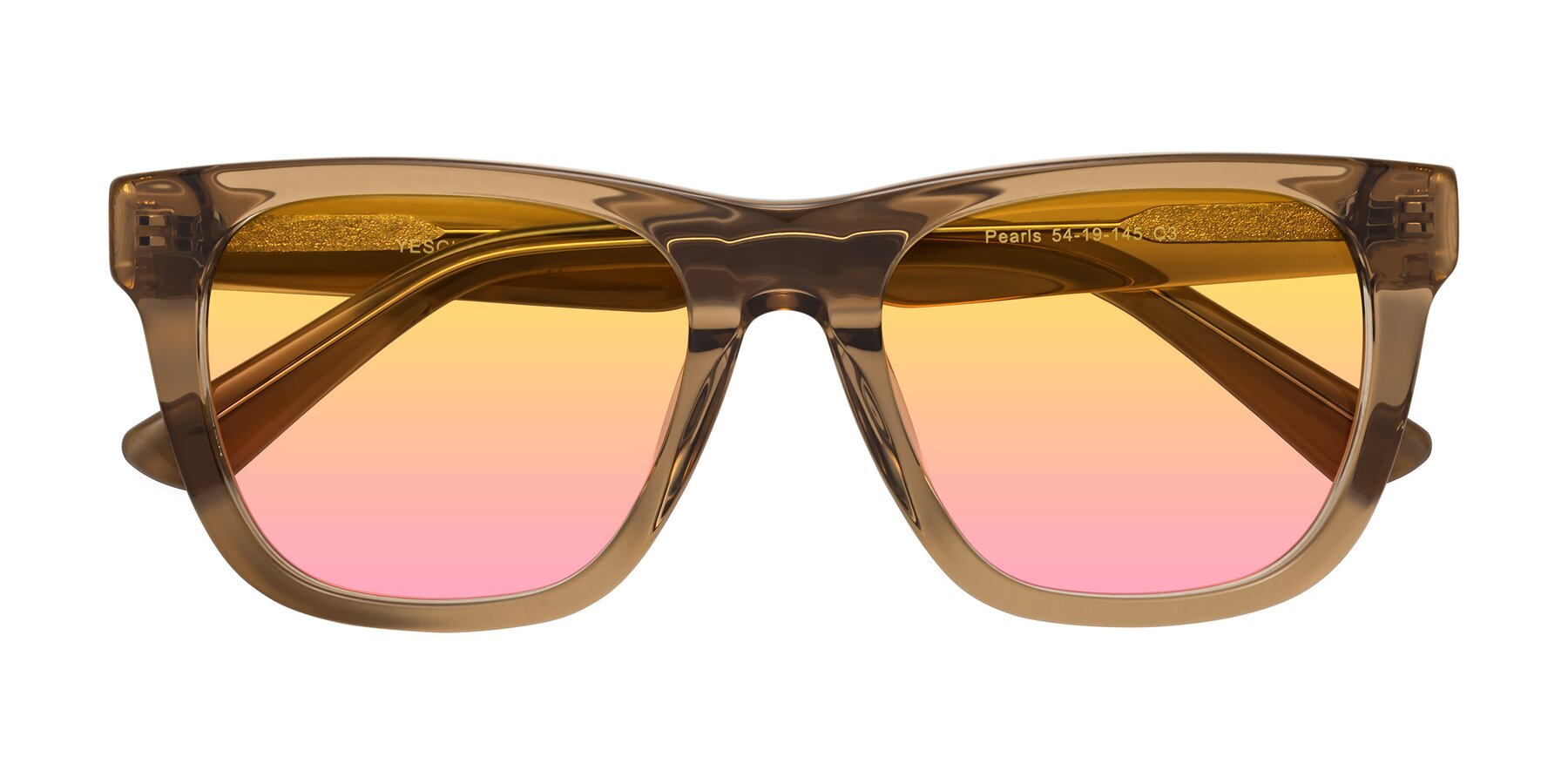 Folded Front of Pearls in Light Brown with Yellow / Pink Gradient Lenses