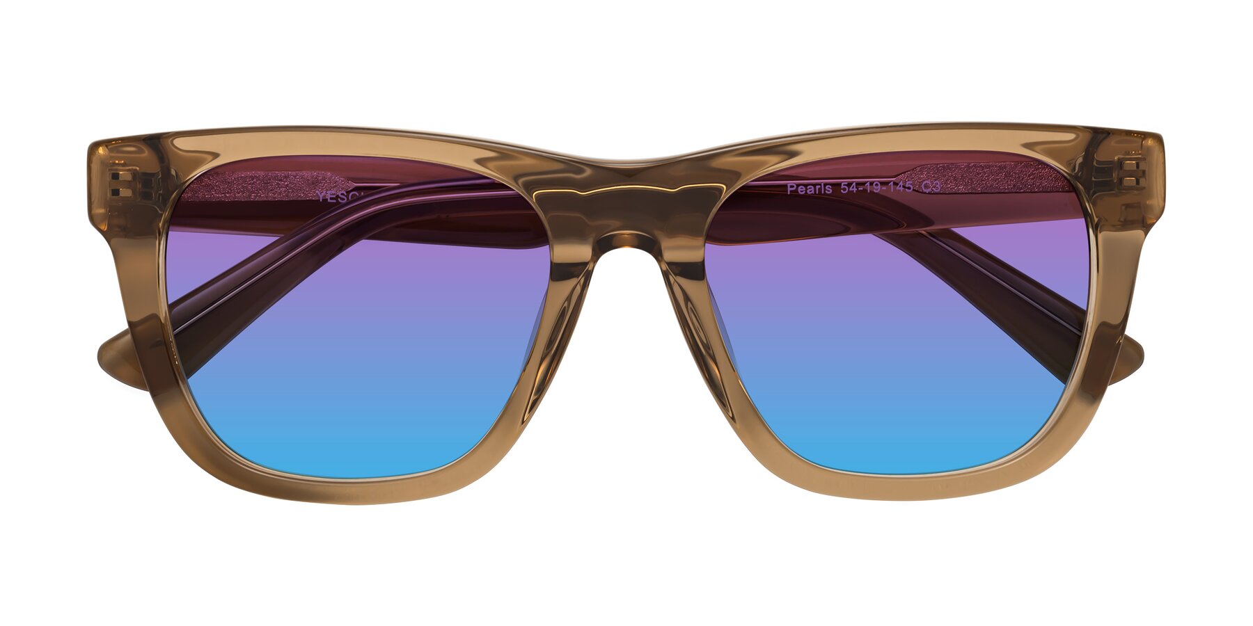 Folded Front of Pearls in Light Brown with Purple / Blue Gradient Lenses