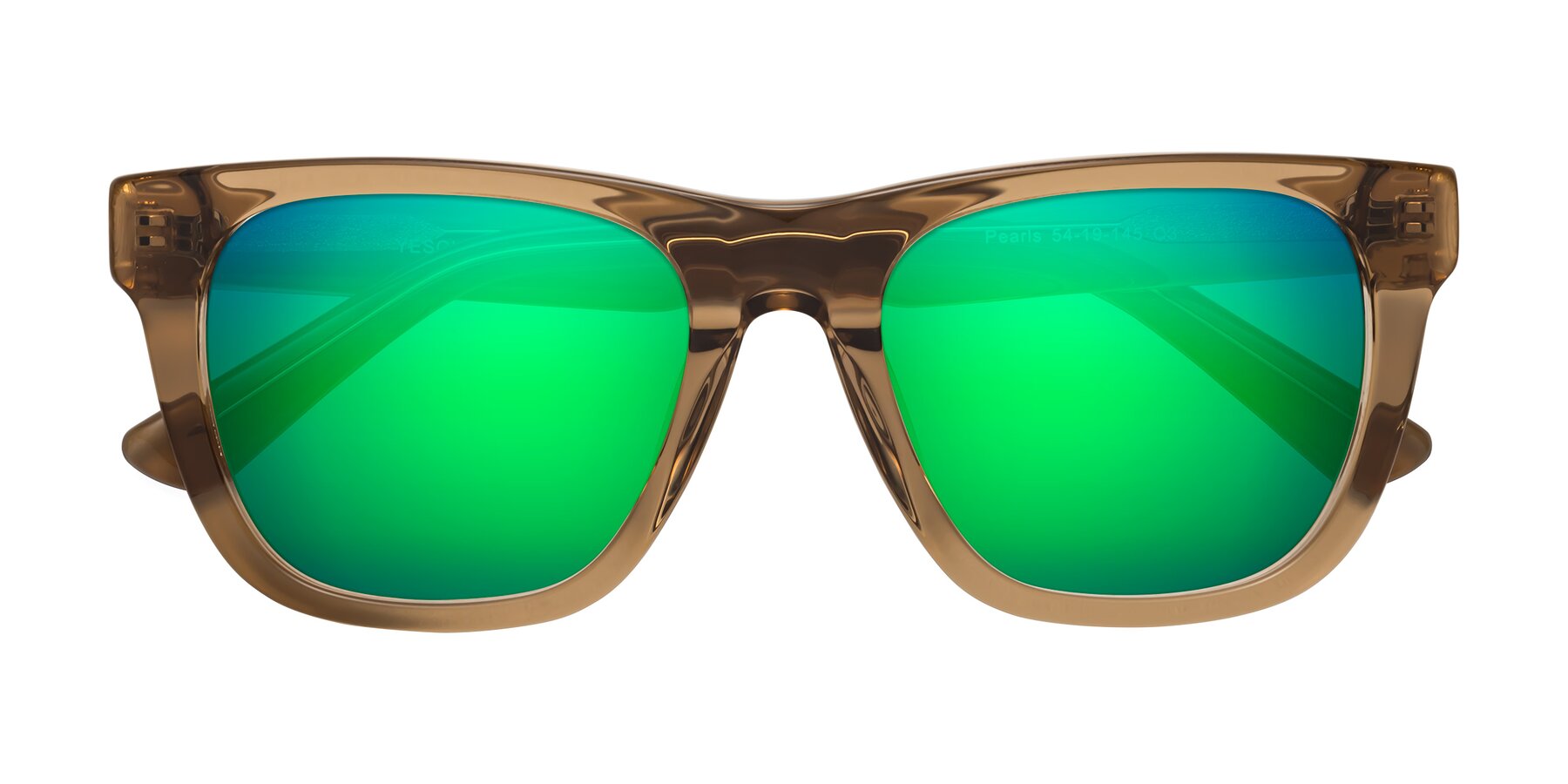 Folded Front of Pearls in Light Brown with Green Mirrored Lenses