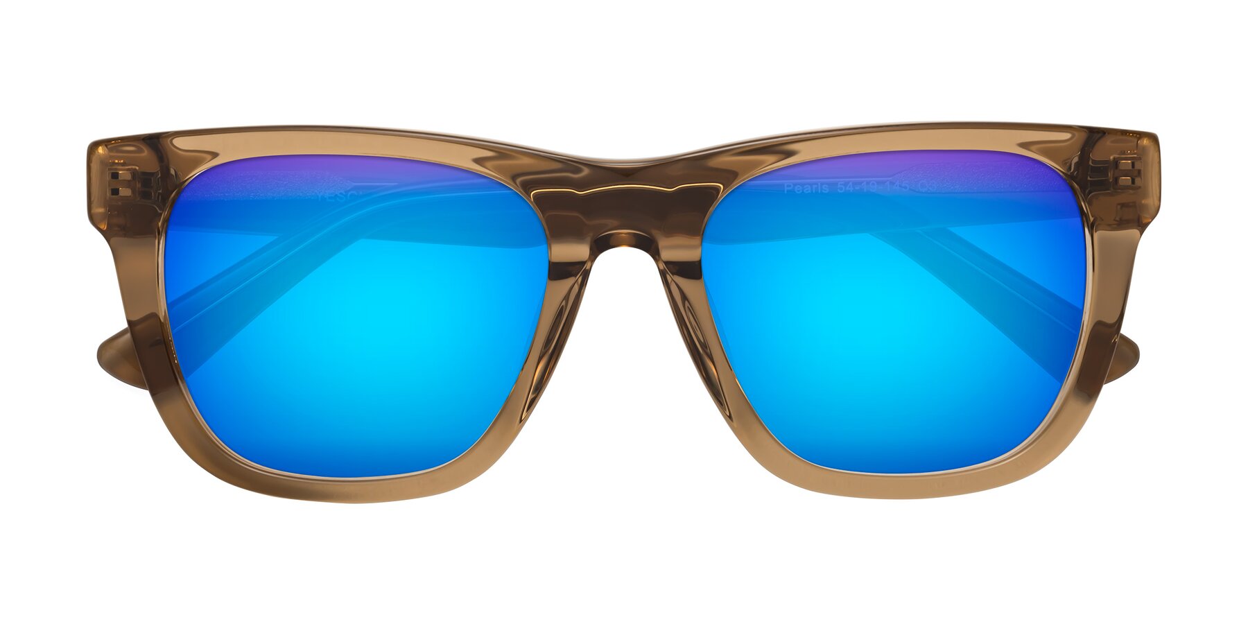 Folded Front of Pearls in Light Brown with Blue Mirrored Lenses