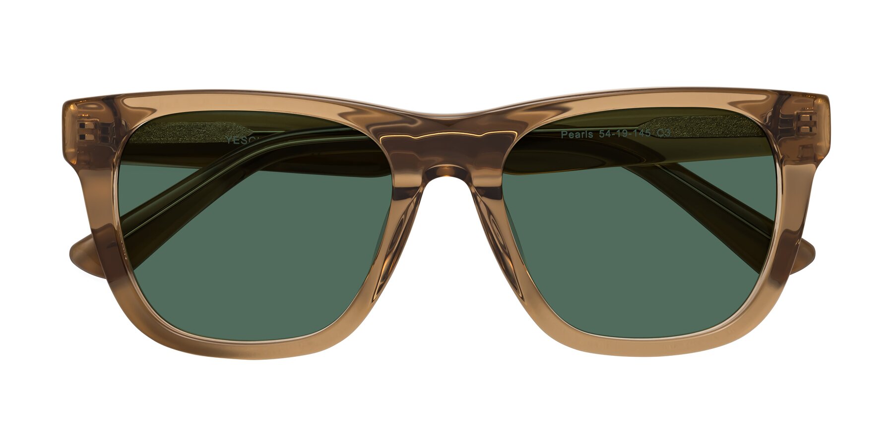 Folded Front of Pearls in Light Brown with Green Polarized Lenses