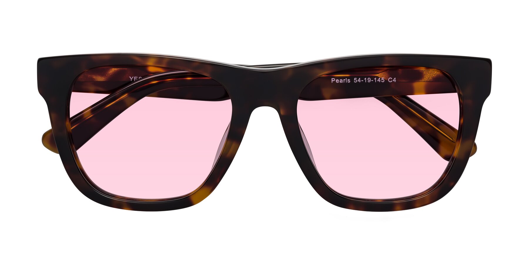 Folded Front of Pearls in Tortoise with Light Pink Tinted Lenses