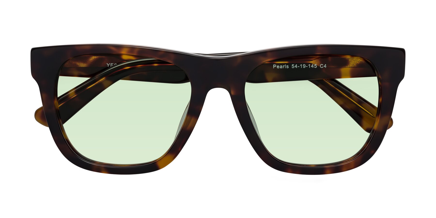 Folded Front of Pearls in Tortoise with Light Green Tinted Lenses