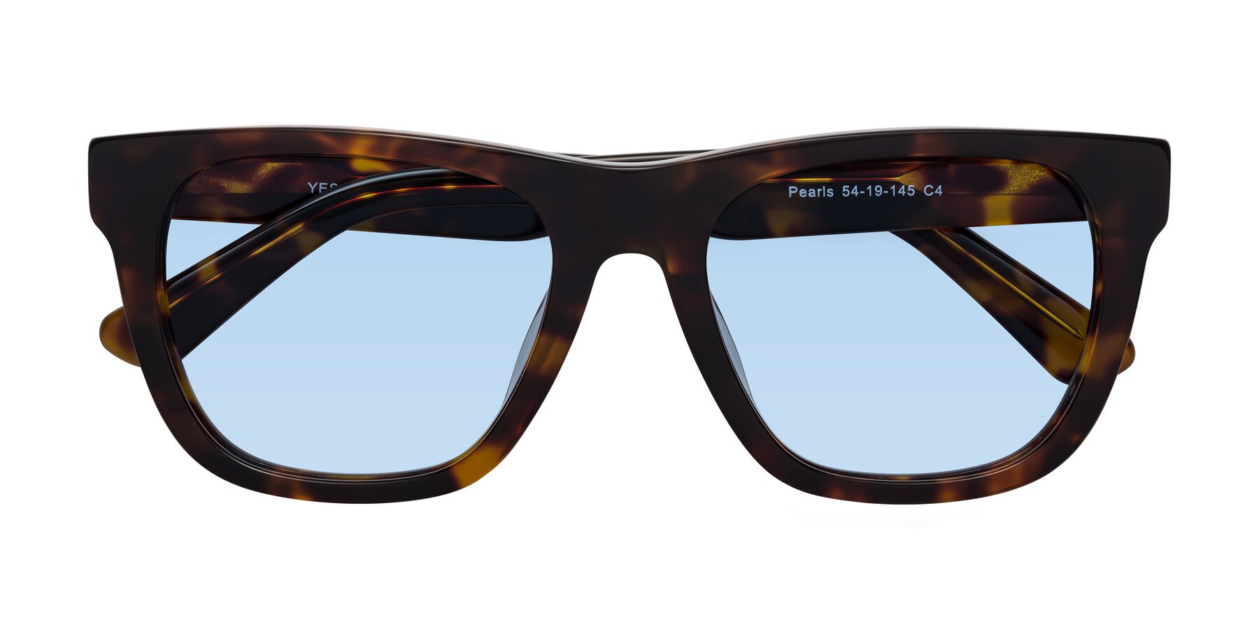 Folded Front of Pearls in Tortoise with Light Blue Tinted Lenses