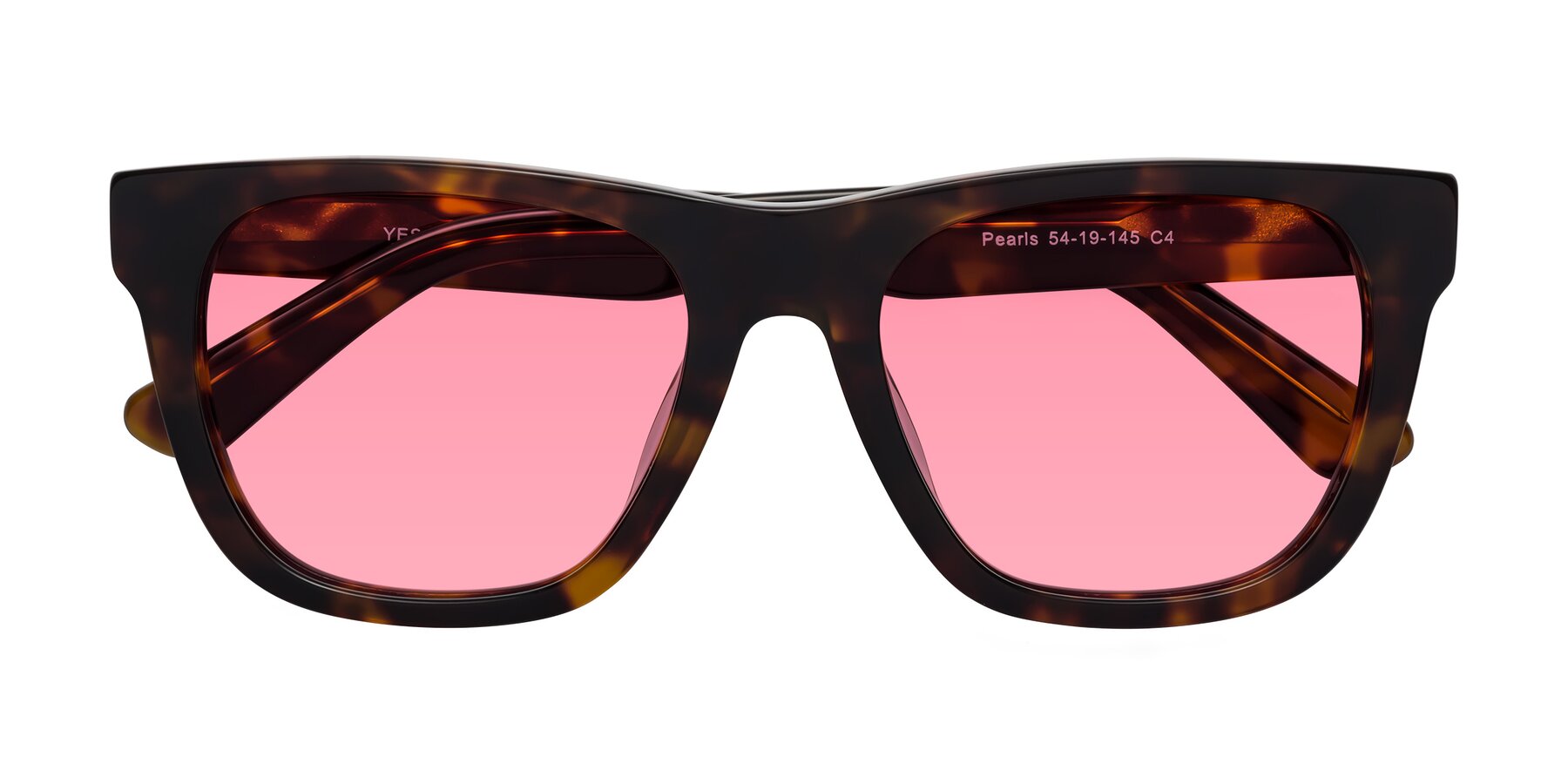 Folded Front of Pearls in Tortoise with Pink Tinted Lenses