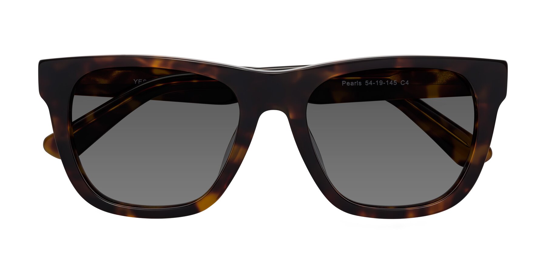 Folded Front of Pearls in Tortoise with Medium Gray Tinted Lenses