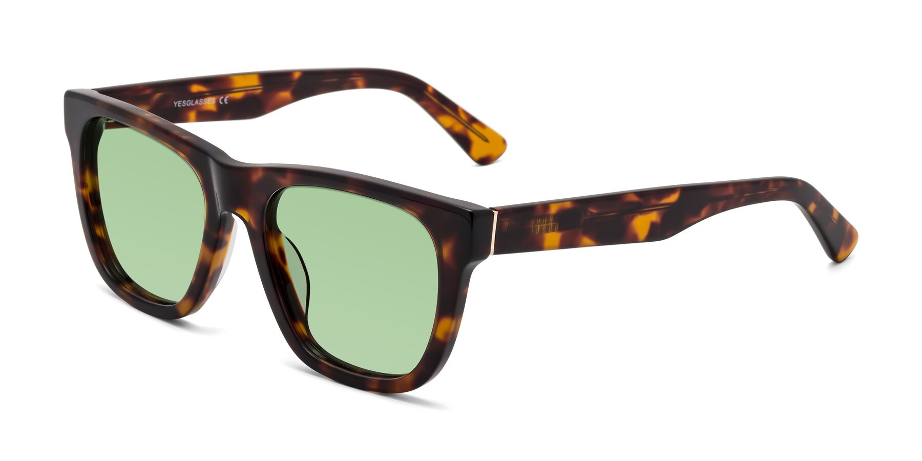 Angle of Pearls in Tortoise with Medium Green Tinted Lenses