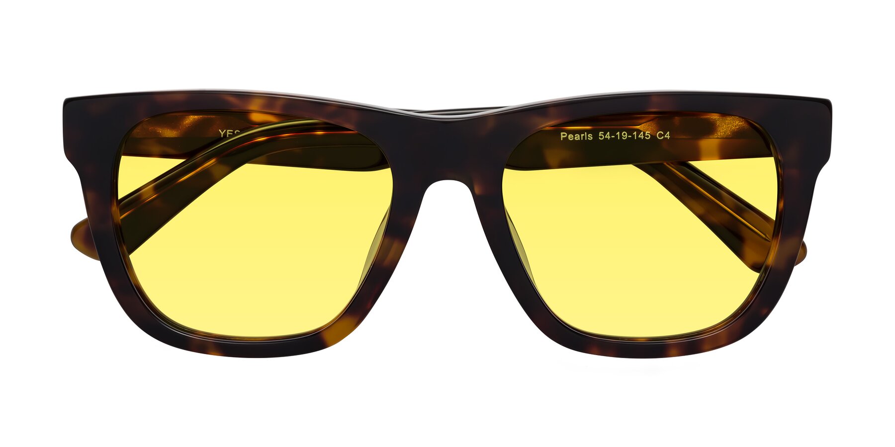 Folded Front of Pearls in Tortoise with Medium Yellow Tinted Lenses