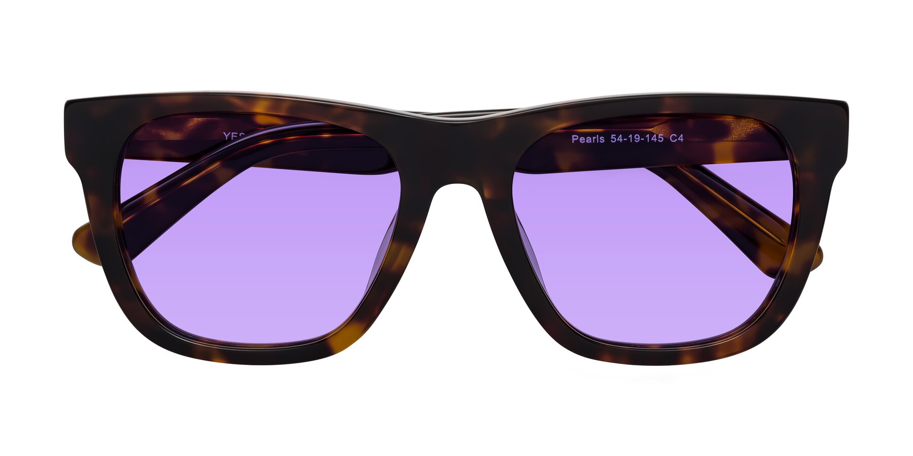 Folded Front of Pearls in Tortoise with Medium Purple Tinted Lenses