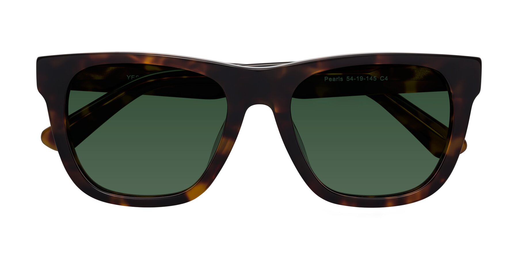 Folded Front of Pearls in Tortoise with Green Tinted Lenses