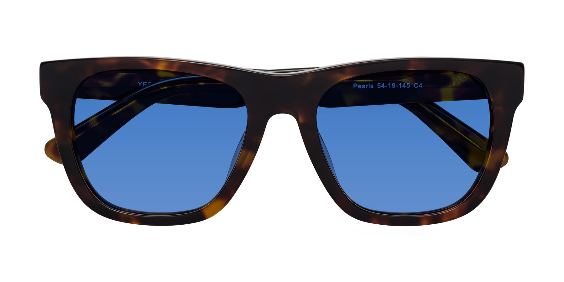 Folded Front of Pearls in Tortoise with Blue Tinted Lenses