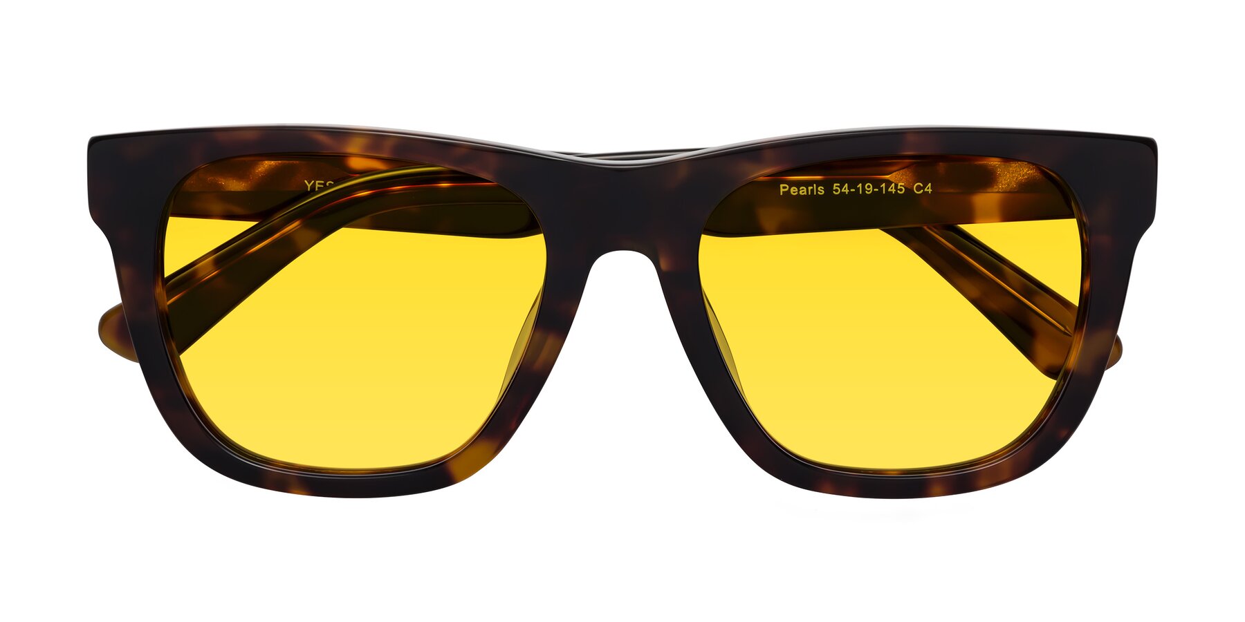 Folded Front of Pearls in Tortoise with Yellow Tinted Lenses