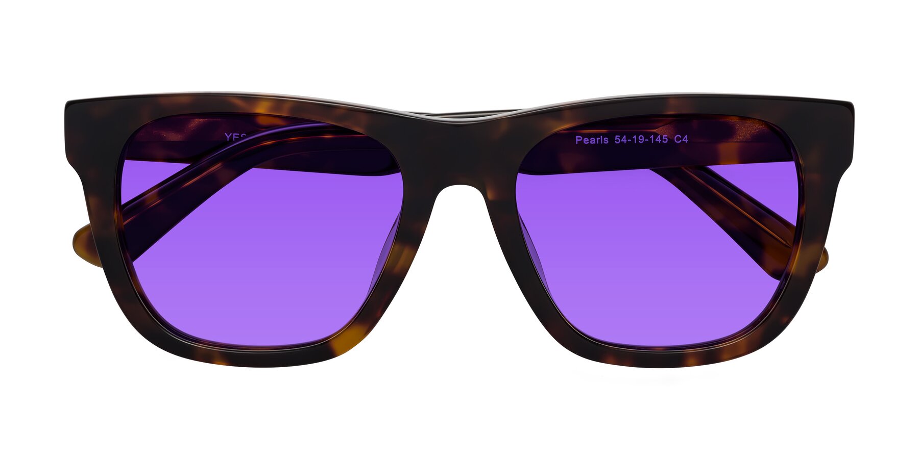 Folded Front of Pearls in Tortoise with Purple Tinted Lenses