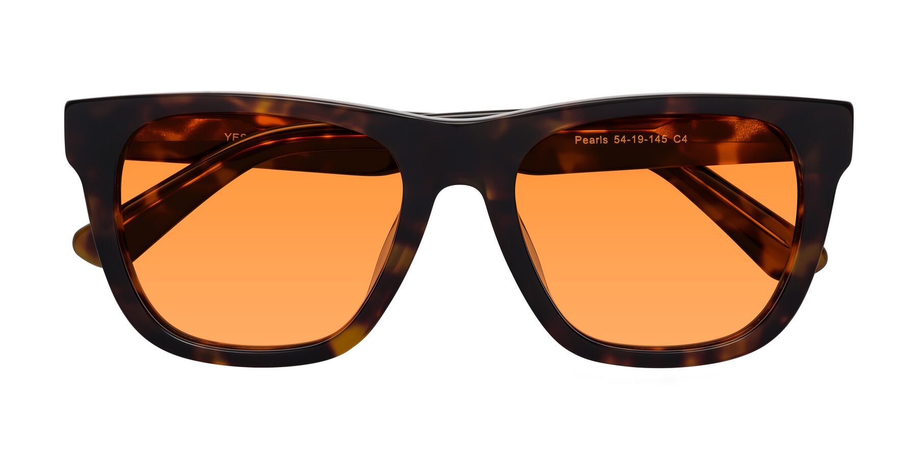 Folded Front of Pearls in Tortoise with Orange Tinted Lenses