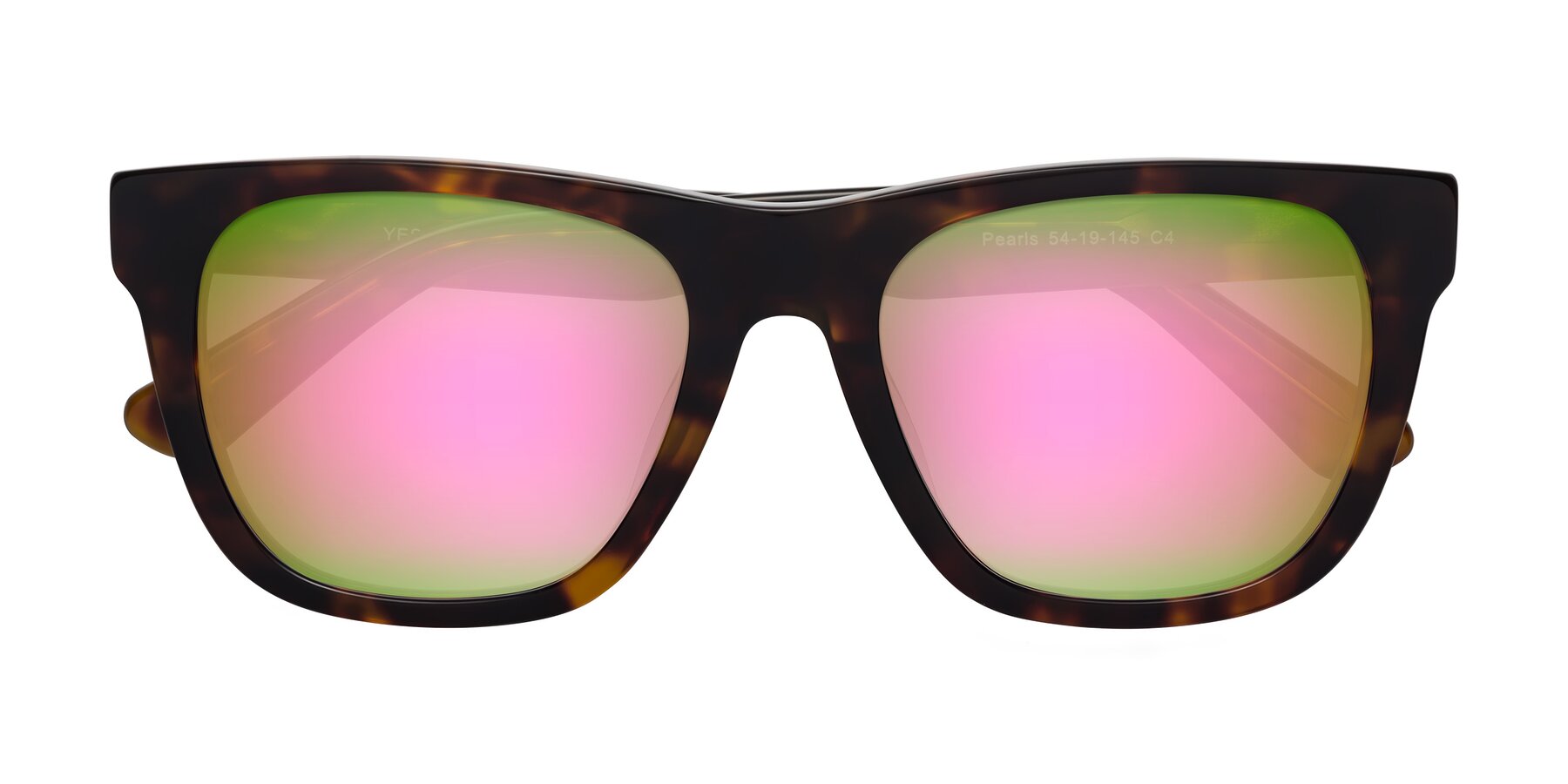 Folded Front of Pearls in Tortoise with Pink Mirrored Lenses