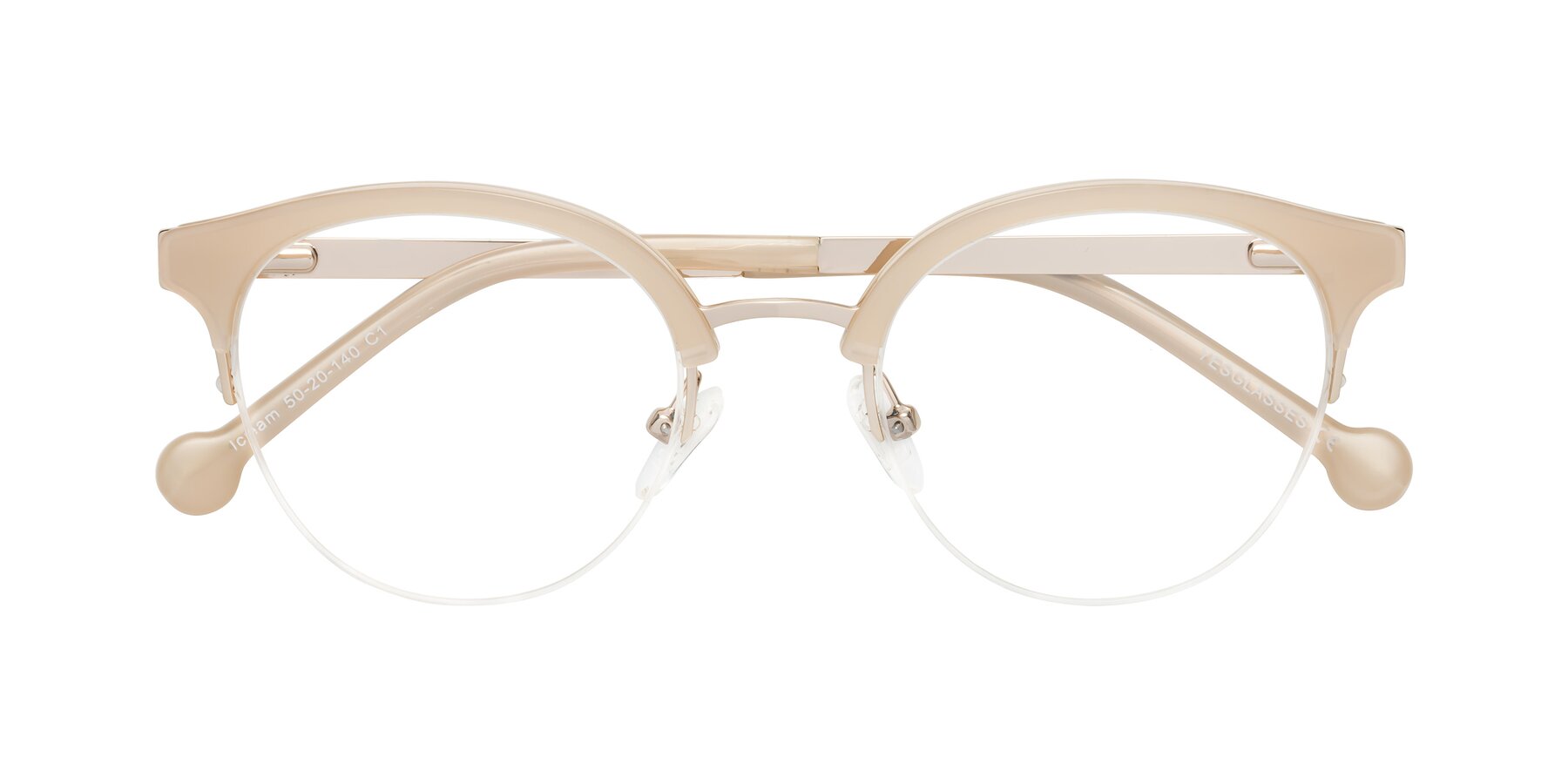 Folded Front of Icream in Beige-Gold with Clear Reading Eyeglass Lenses