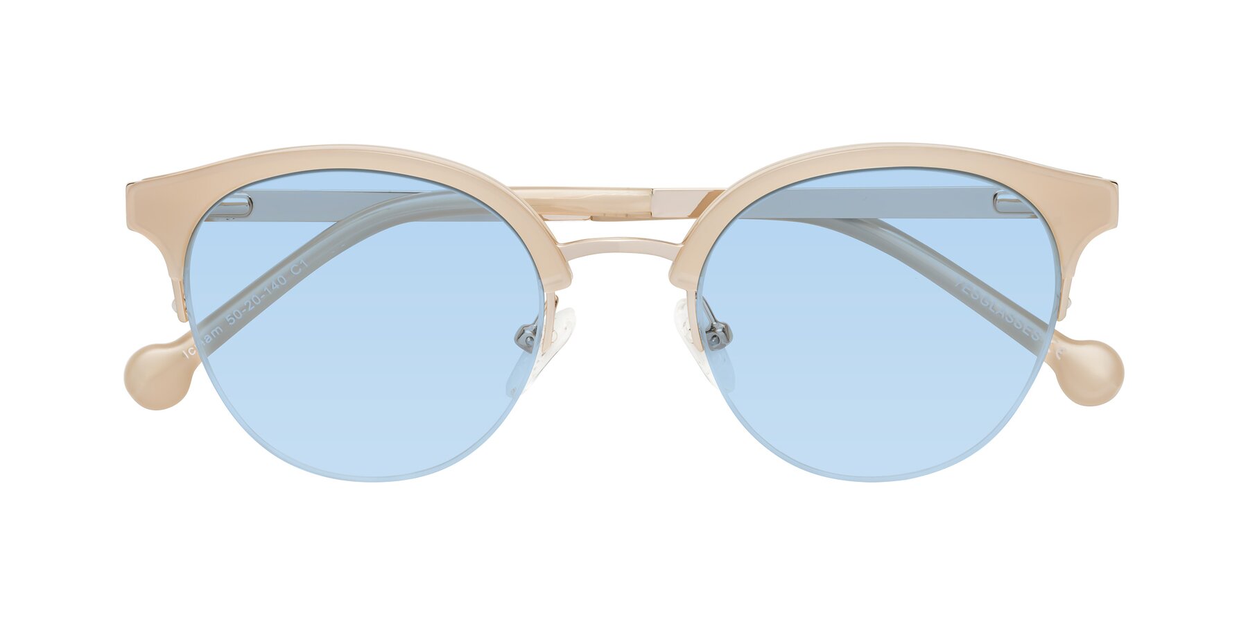 Folded Front of Icream in Beige-Gold with Light Blue Tinted Lenses