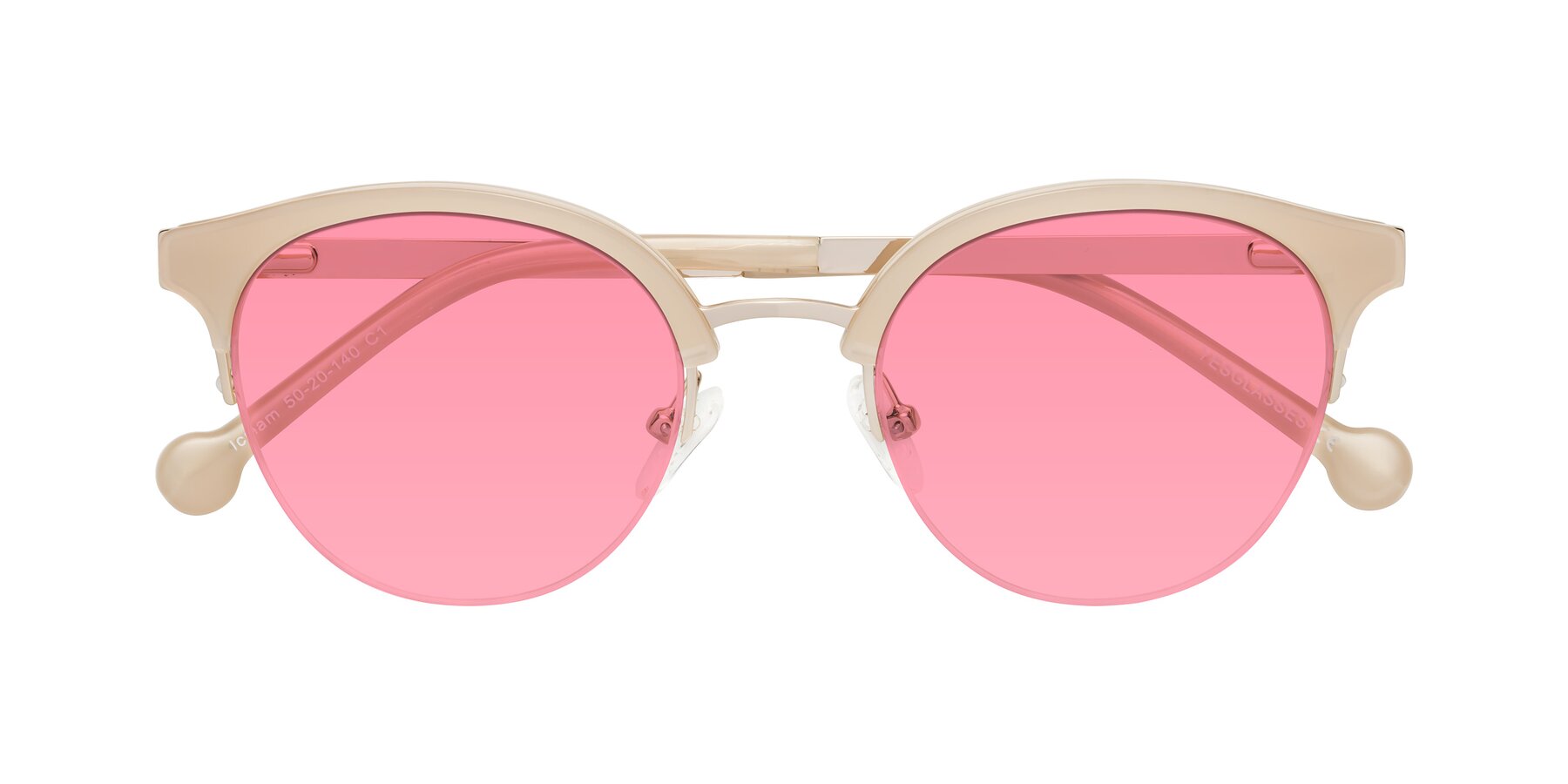 Folded Front of Icream in Beige-Gold with Pink Tinted Lenses