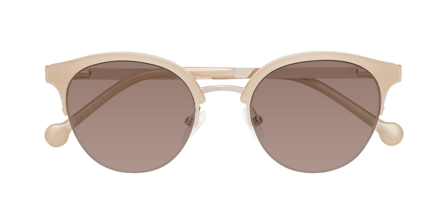 Folded Front of Icream in Beige-Gold with Medium Brown Tinted Lenses