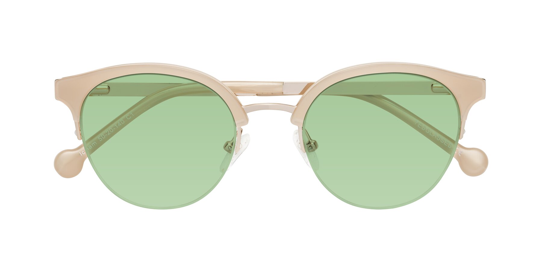 Folded Front of Icream in Beige-Gold with Medium Green Tinted Lenses