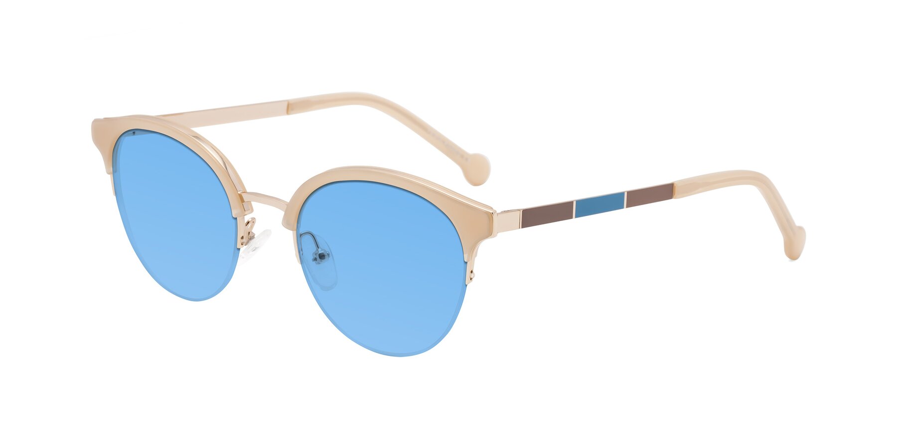 Angle of Icream in Beige-Gold with Medium Blue Tinted Lenses