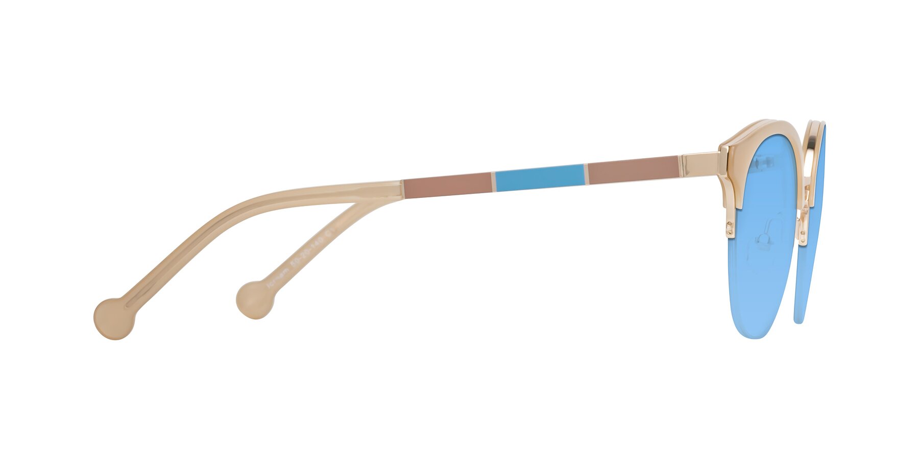 Side of Icream in Beige-Gold with Medium Blue Tinted Lenses