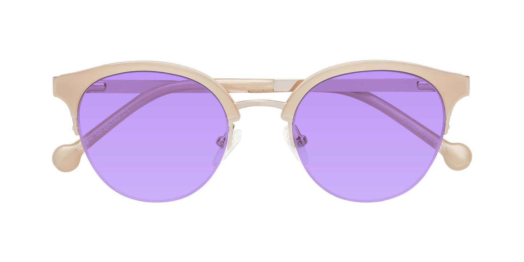 Folded Front of Icream in Beige-Gold with Medium Purple Tinted Lenses