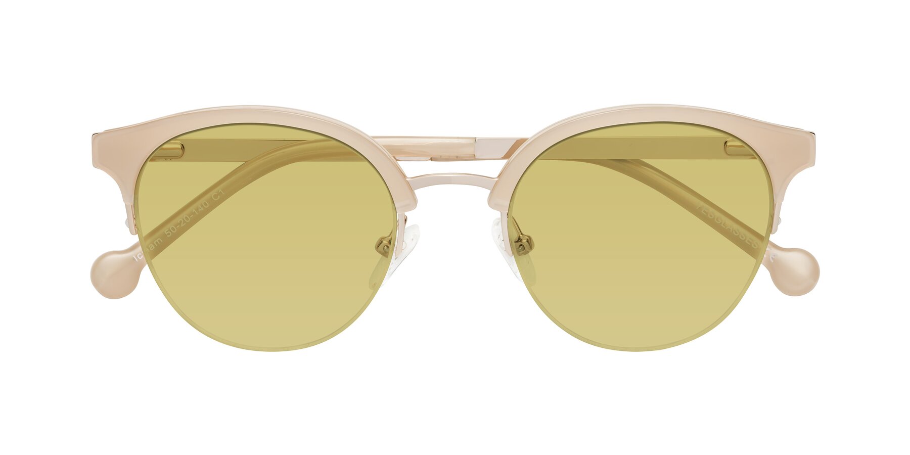 Folded Front of Icream in Beige-Gold with Medium Champagne Tinted Lenses