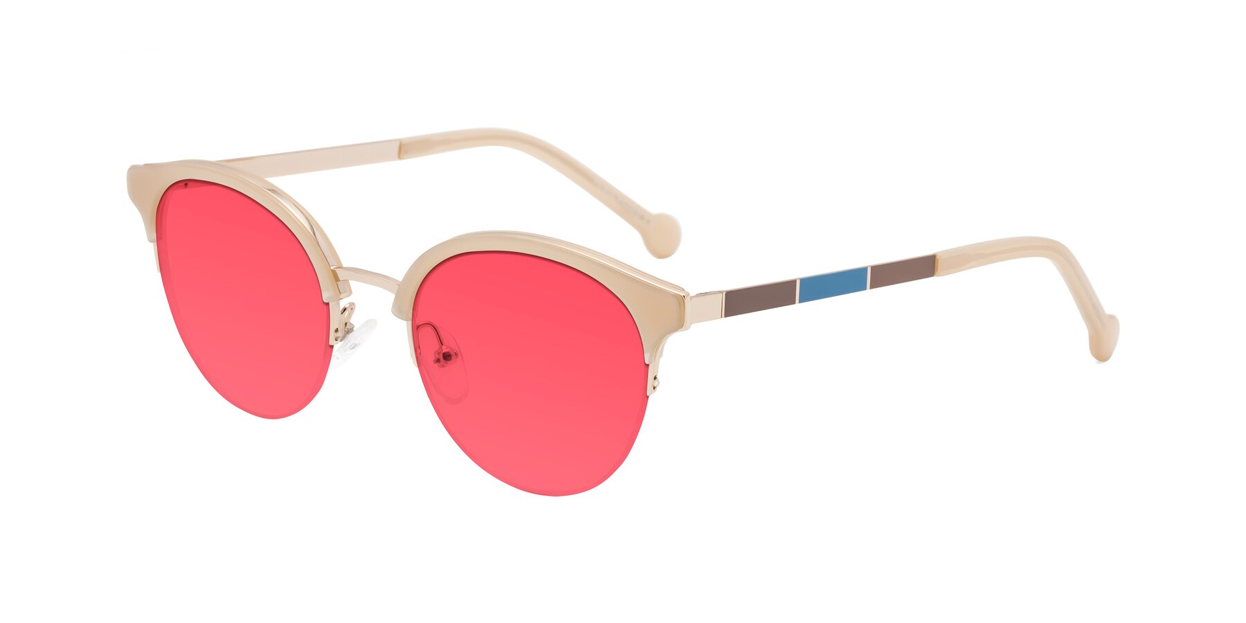 Angle of Icream in Beige-Gold with Red Tinted Lenses