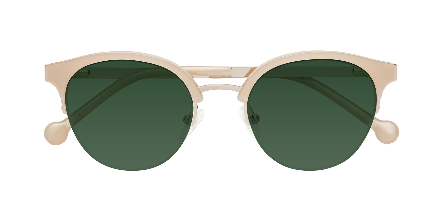 Folded Front of Icream in Beige-Gold with Green Tinted Lenses