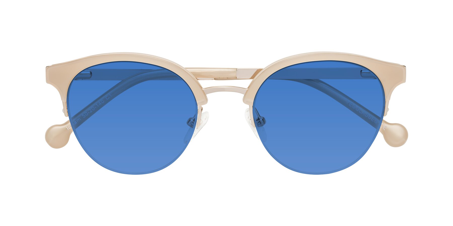 Folded Front of Icream in Beige-Gold with Blue Tinted Lenses