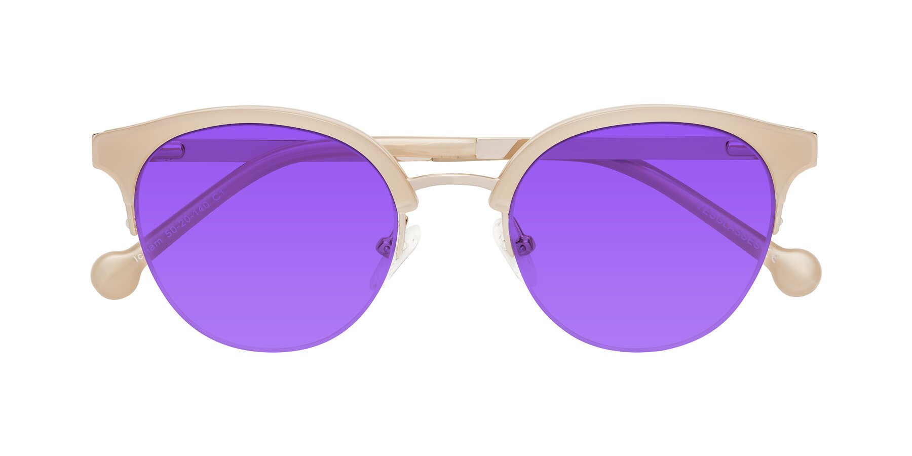 Folded Front of Icream in Beige-Gold with Purple Tinted Lenses