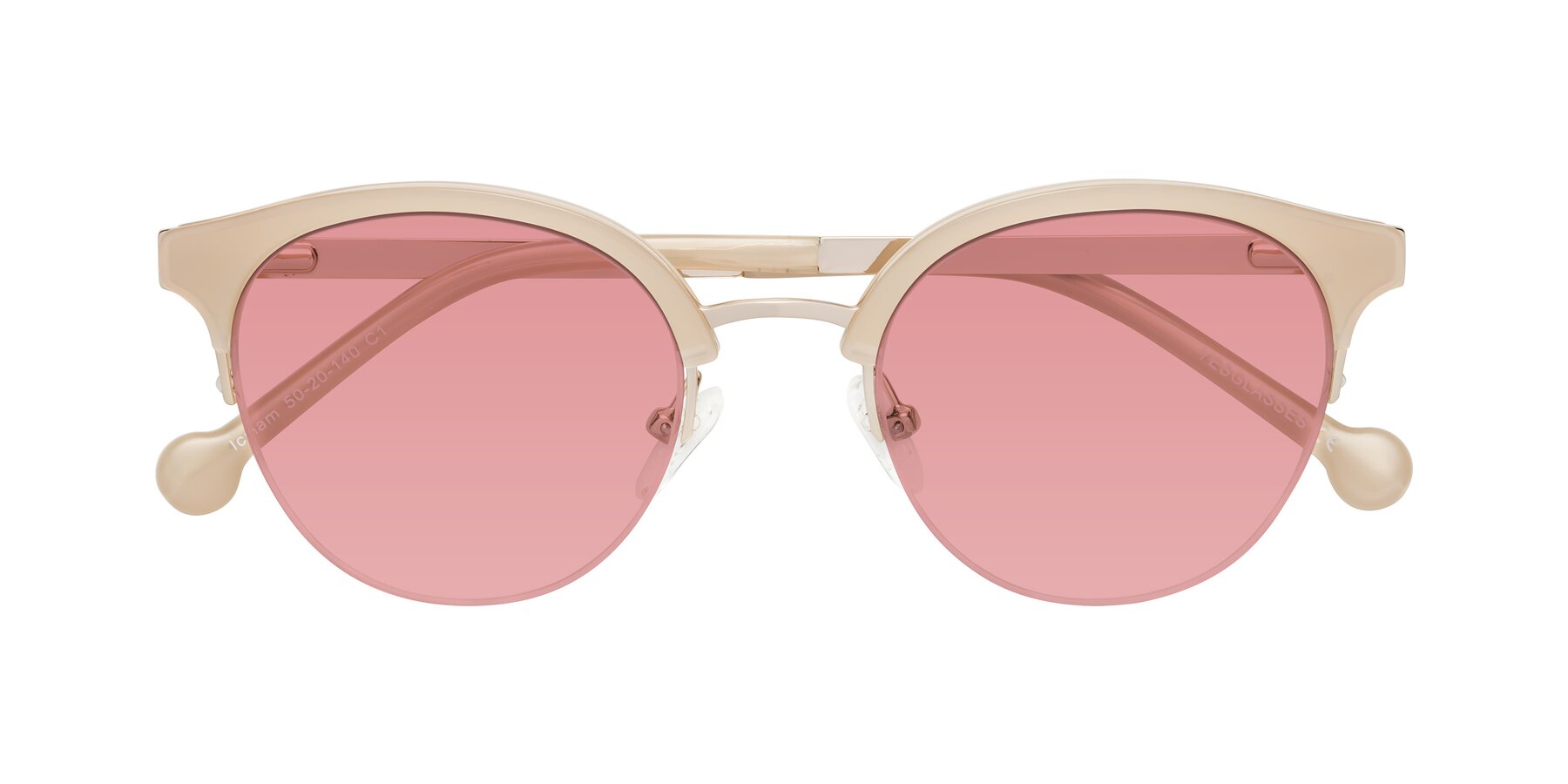 Folded Front of Icream in Beige-Gold with Medium Garnet Tinted Lenses