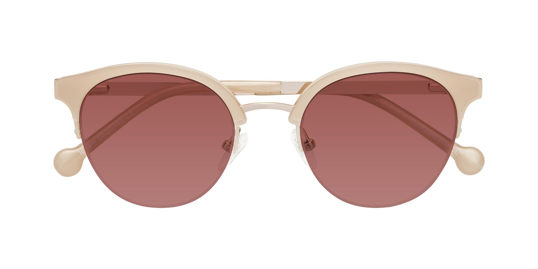 Folded Front of Icream in Beige-Gold with Garnet Tinted Lenses