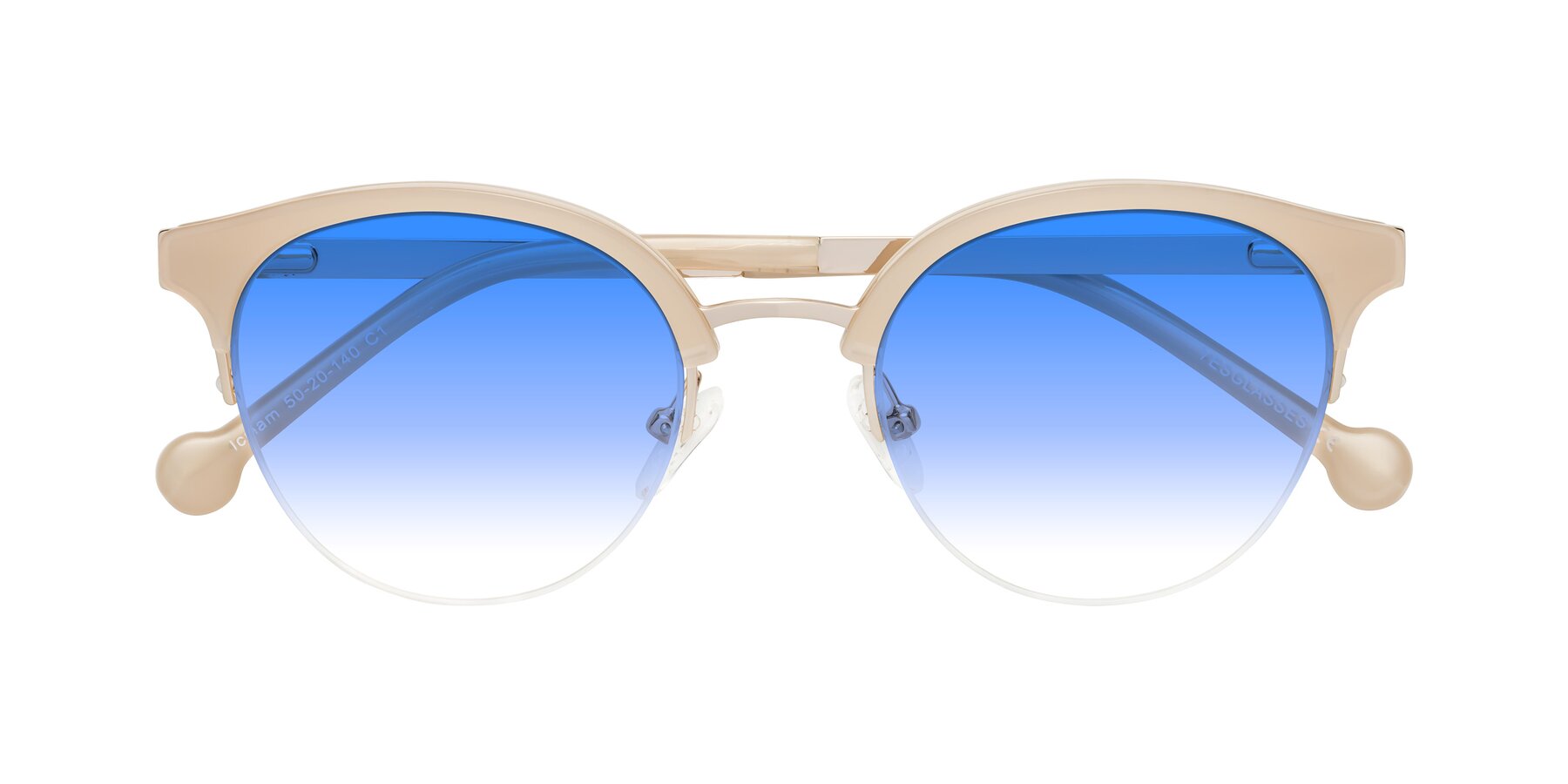 Folded Front of Icream in Beige-Gold with Blue Gradient Lenses